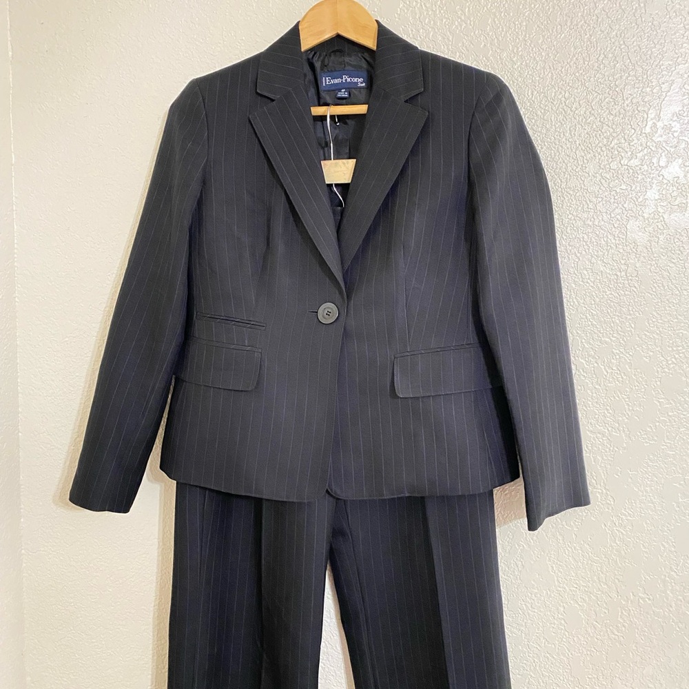 Evan Picone Black Pinstripe Pantsuit